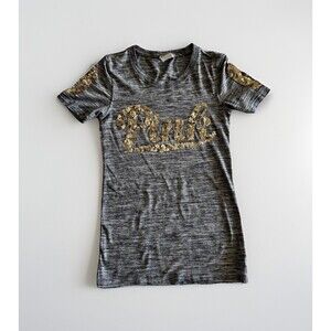 Victoria’s Secret PINK Y2K Short Sleeve T-Shirt Gold Sequin Logo Gray Size XS